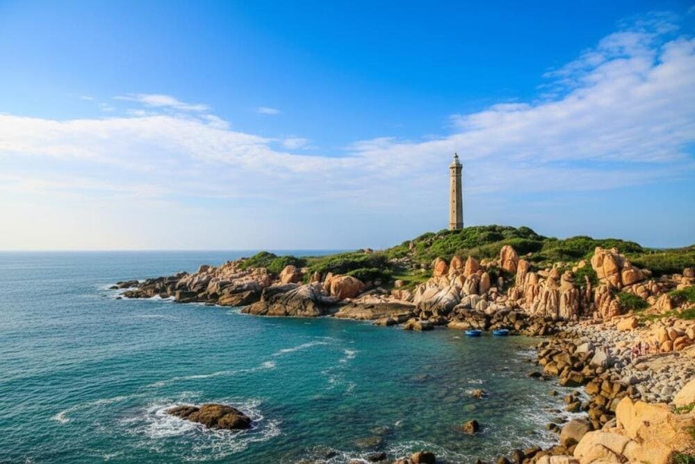 Hải đăng Mũi Điện sừng sững tr&ecirc;n đỉnh cực Đ&ocirc;ng Ph&uacute; Y&ecirc;n, mở ra khung cảnh giao h&ograve;a tuyệt đẹp